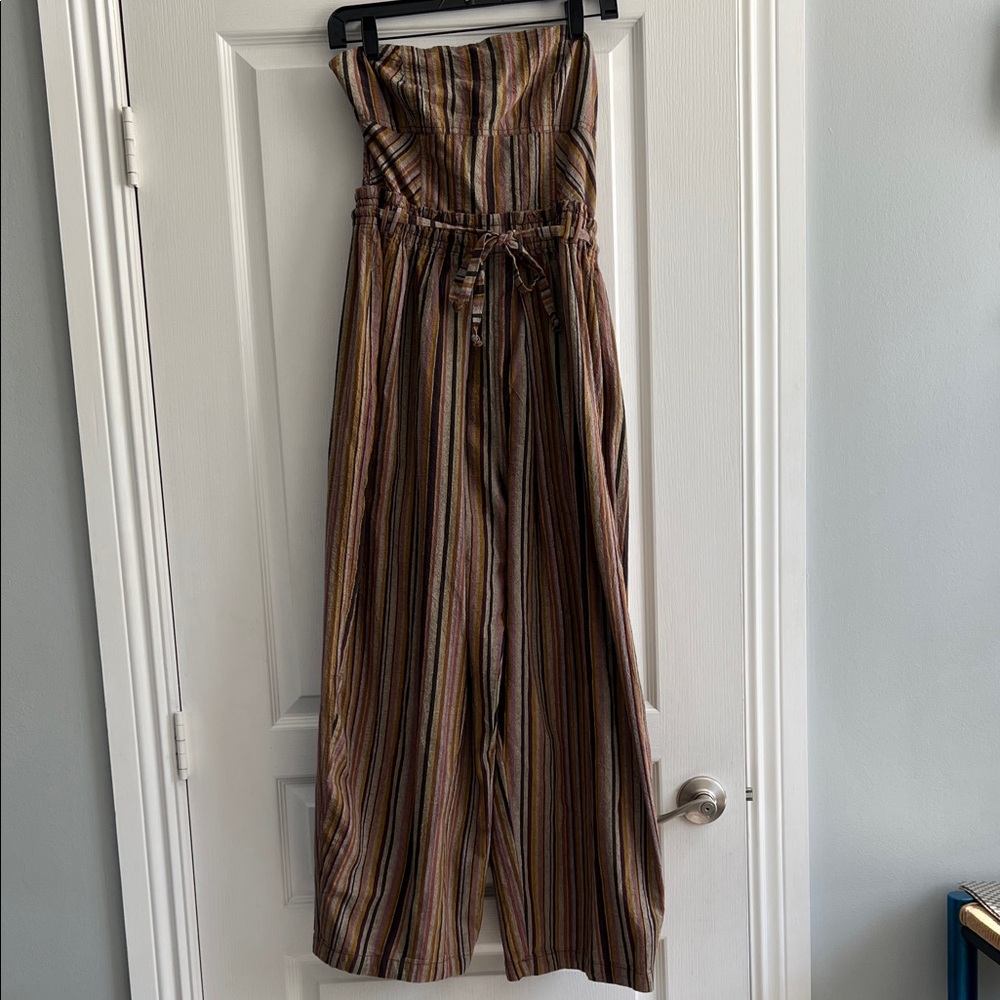 NWT Free People Small Strapless Striped Brown Jumpsuit